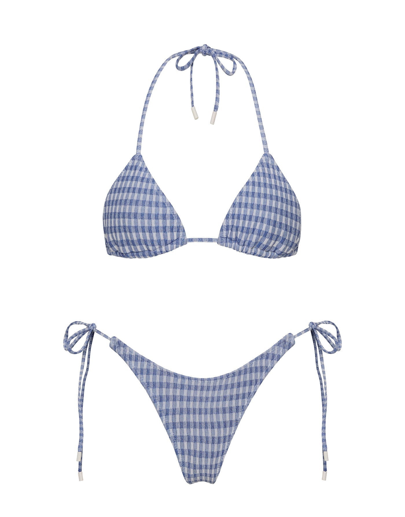 Blaues Triangel-Bikini-Set mit glitzerndem Karomuster