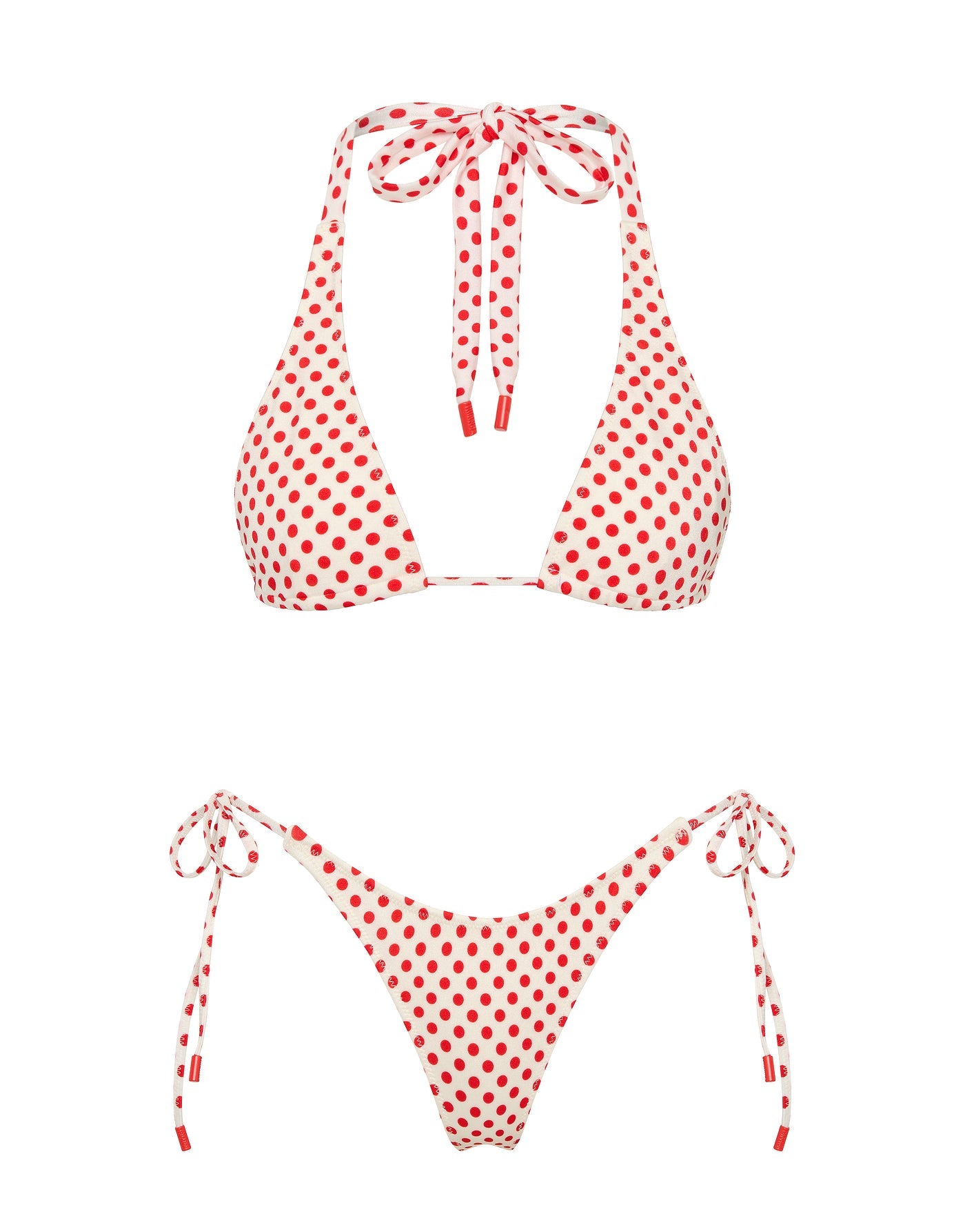 Weißes Triangel-Bikini-Set mit roten Punkten